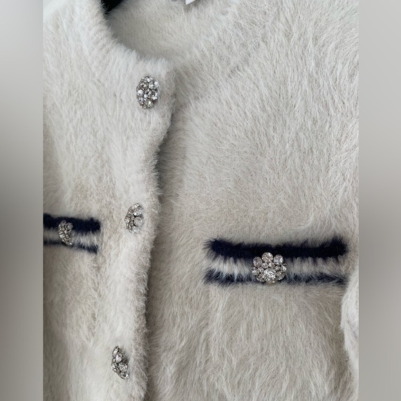 J.Crew Sweater Lady Jacket Brushed Yarn Ivory Navy Size M - Picture 3 of 10